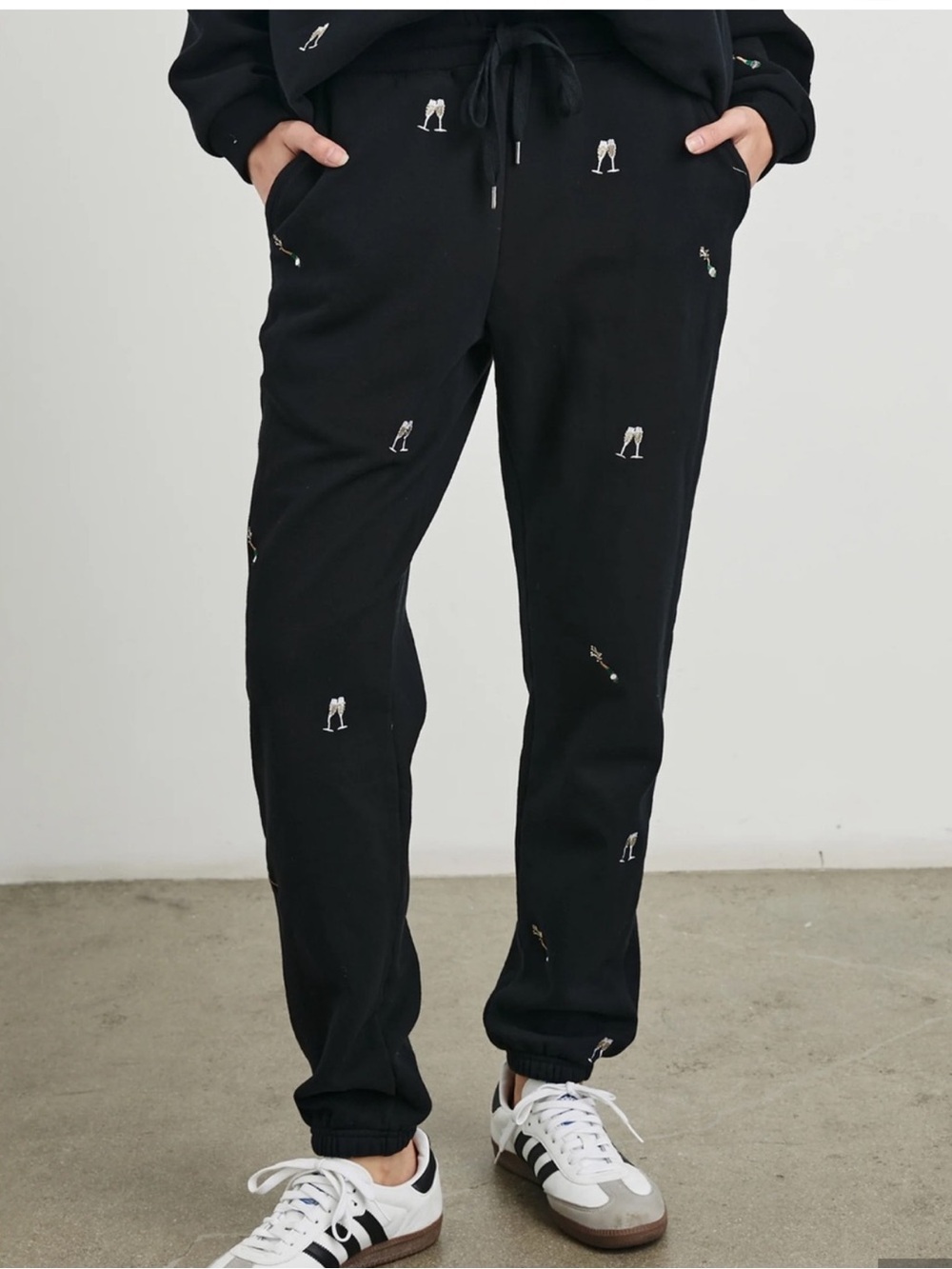 Rails Black Joggers with Champagne Embroidery